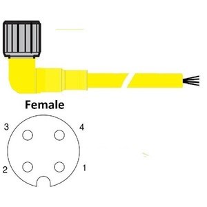 RAMCO M12 4P 90 DEGREE FEMALE CABLE 15M